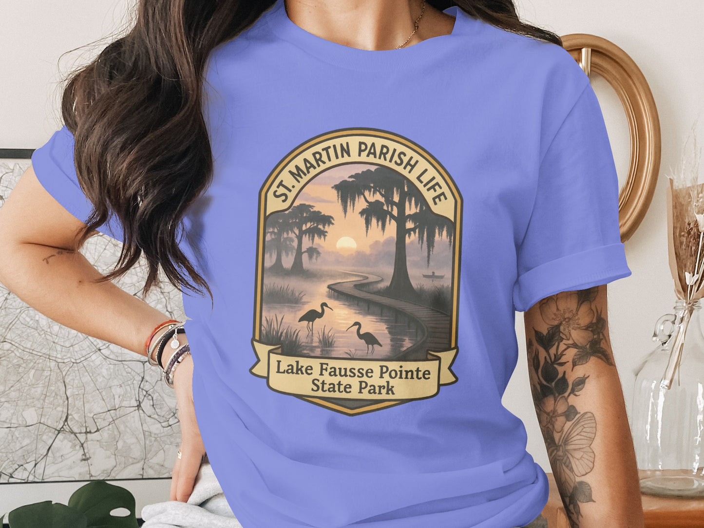 Vintage Lake Fausse Pointe State Park T-Shirt, Retro Sunset Graphic Tee, Louisiana Nature Shirt