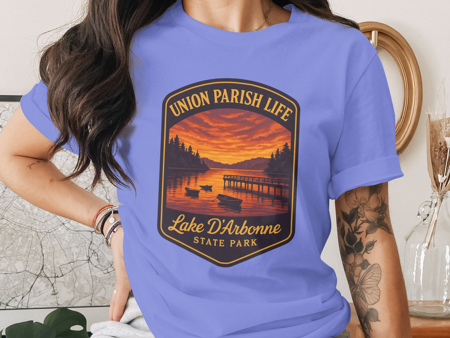 Union Parish Life Lake D'Arbonne State Park Sunset Graphic T-Shirt, Casual Wear Cotton Tee