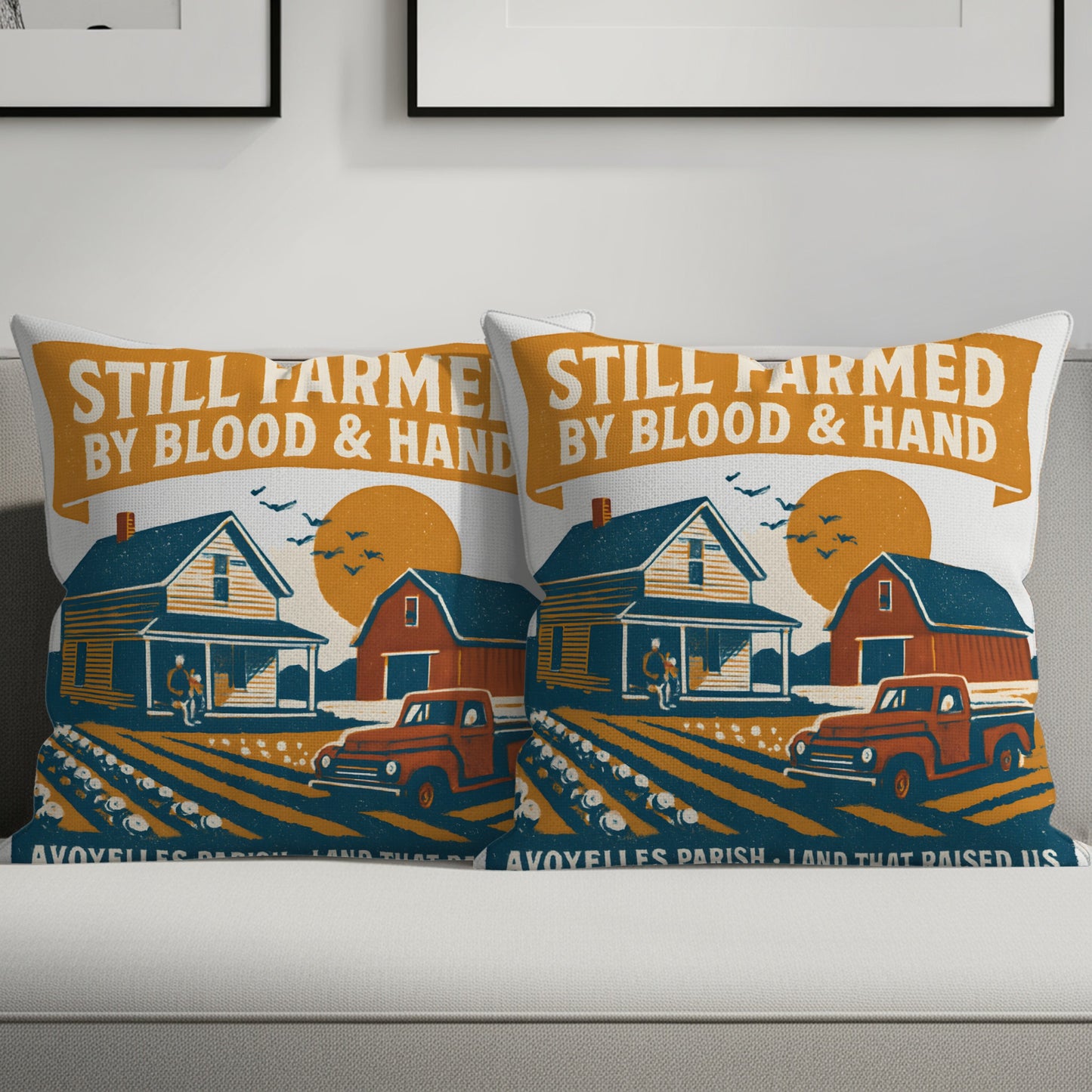 Still Farmed By Blood And Hand Print Throw Pillow product type
