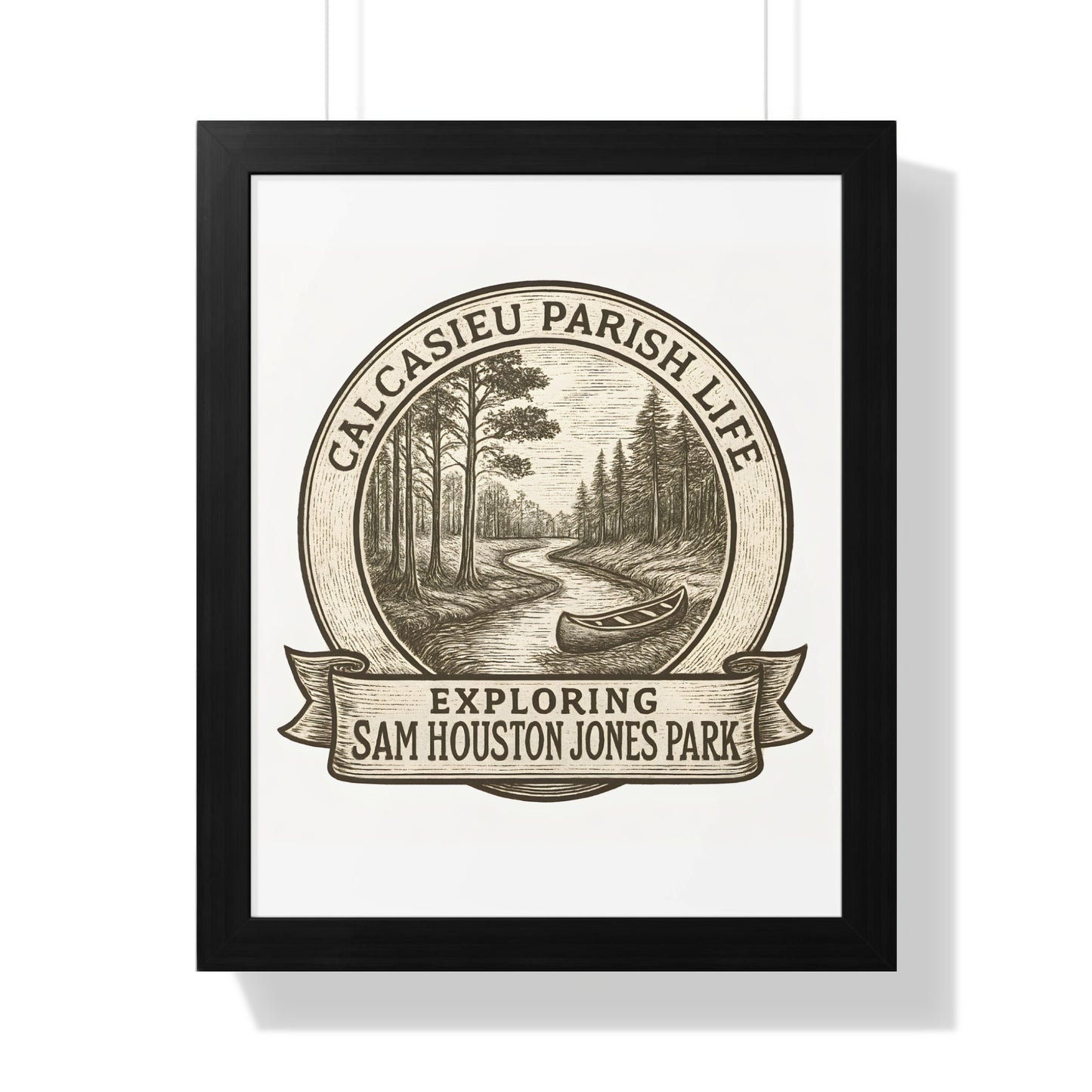 Calcasieu Parish Life, Sam Houston Jones Park Exploring, Vintage Style Framed Art Print, Wall Decor