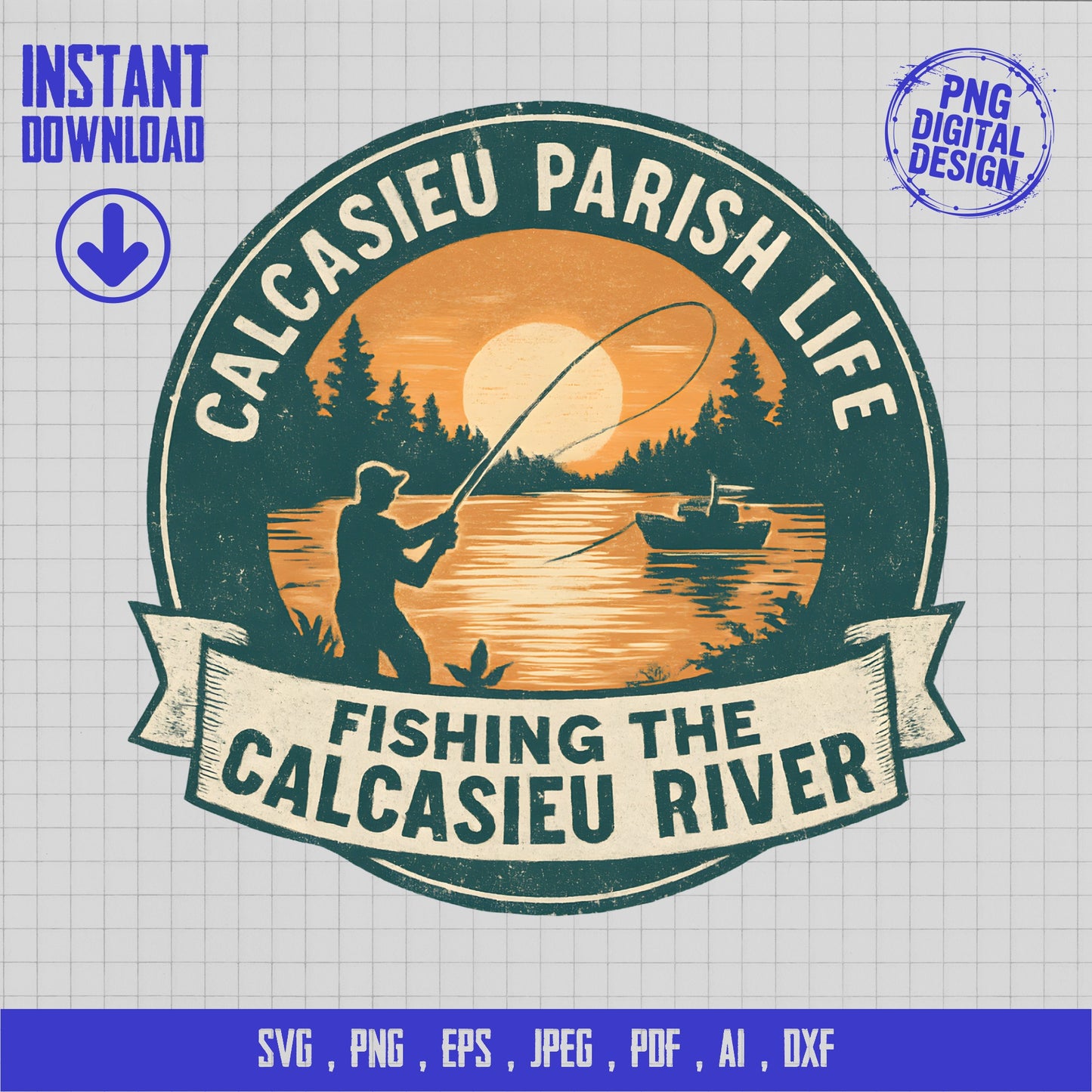 Calcasieu River Fishing SVG, Outdoor Adventure Digital Design, Instant Download Graphic for Crafting and Apparel
