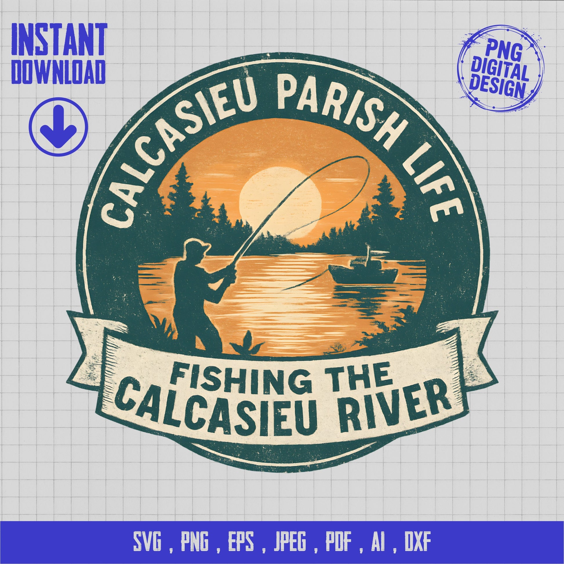 Calcasieu River Fishing SVG, Outdoor Adventure Digital Design, Instant Download Graphic for Crafting and Apparel