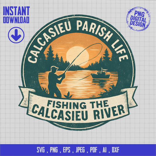 Calcasieu River Fishing SVG, Outdoor Adventure Digital Design, Instant Download Graphic for Crafting and Apparel