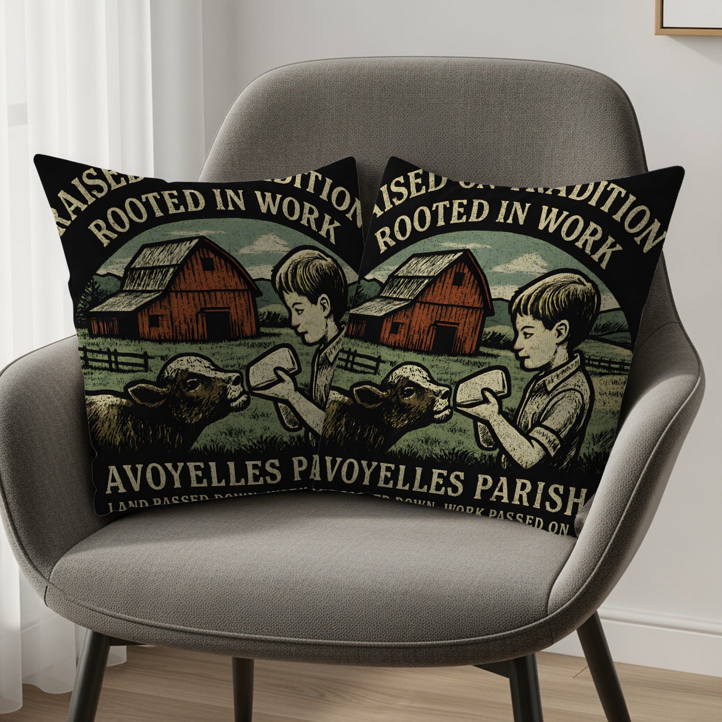 Raised on Tradition Rooted in Work Pillow product