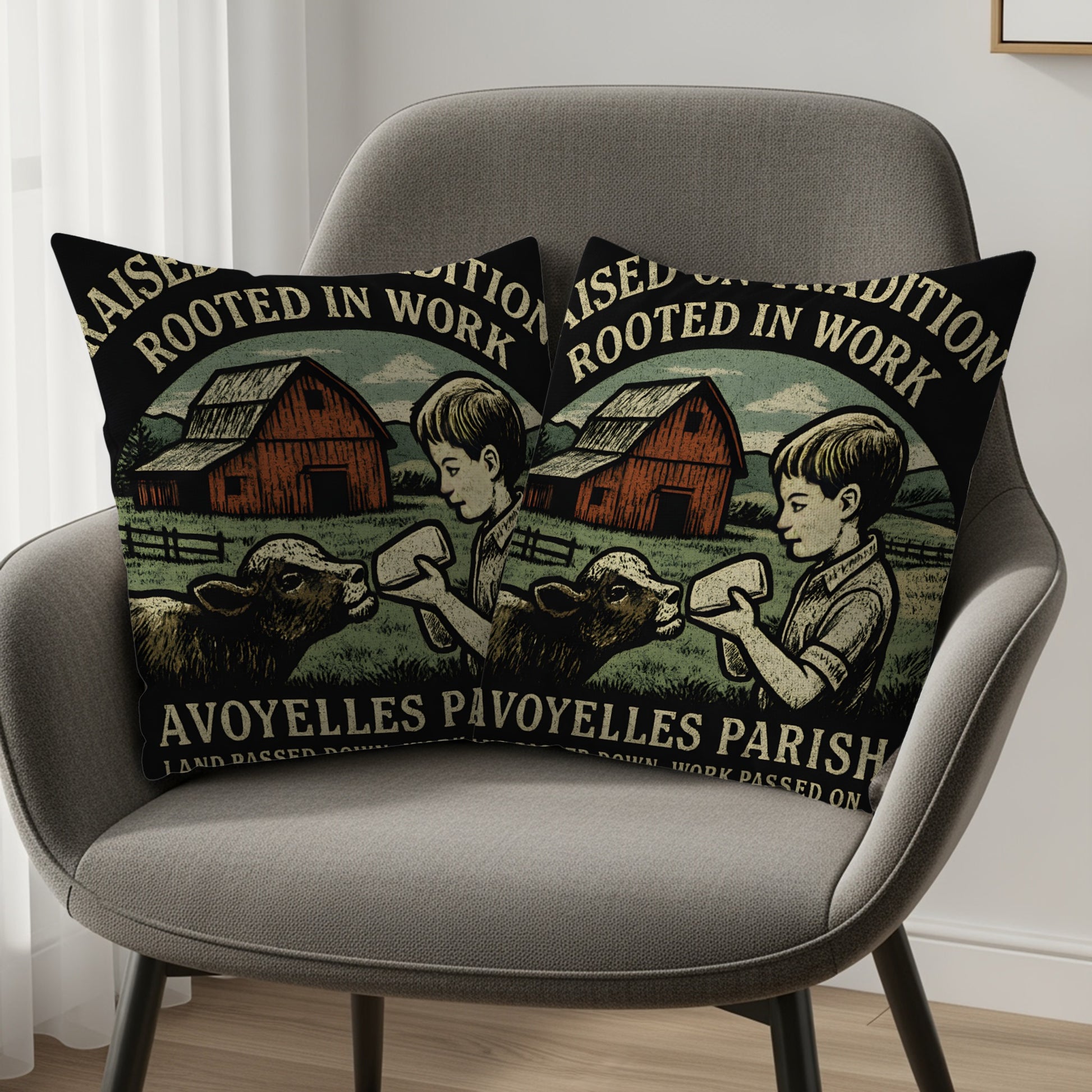 Raised on Tradition Rooted in Work Pillow product