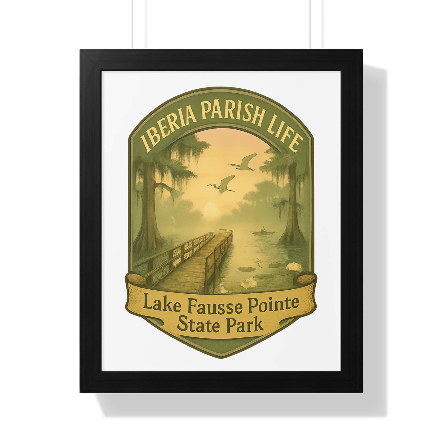 Vintage Iberia Parish Life Poster, Lake Fausse Pointe State Park Art, Rustic Swamp Scene Wall Decor, Framed Nature Print