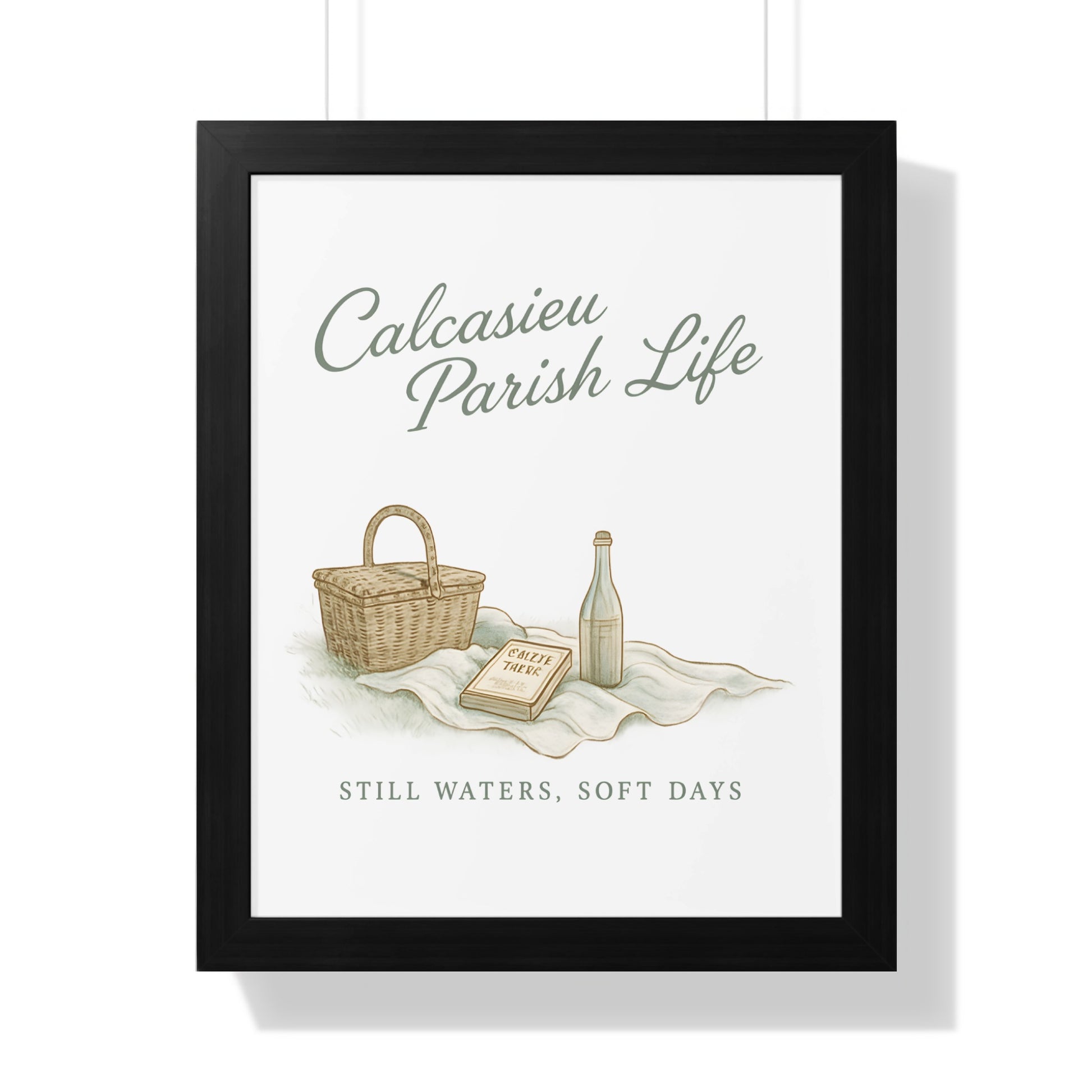Calcasieu Parish Life Framed Art Print, Vintage Picnic Basket Illustration, Soft Days Wall Decor