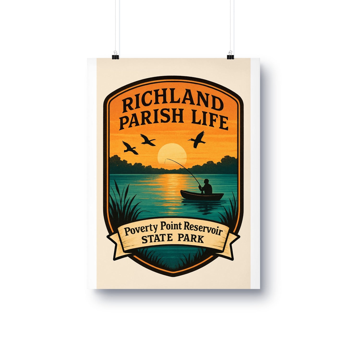 Richland Parish Life State Park Poster, Vintage Fishing Sunset Wall Art, Louisiana Travel Decor