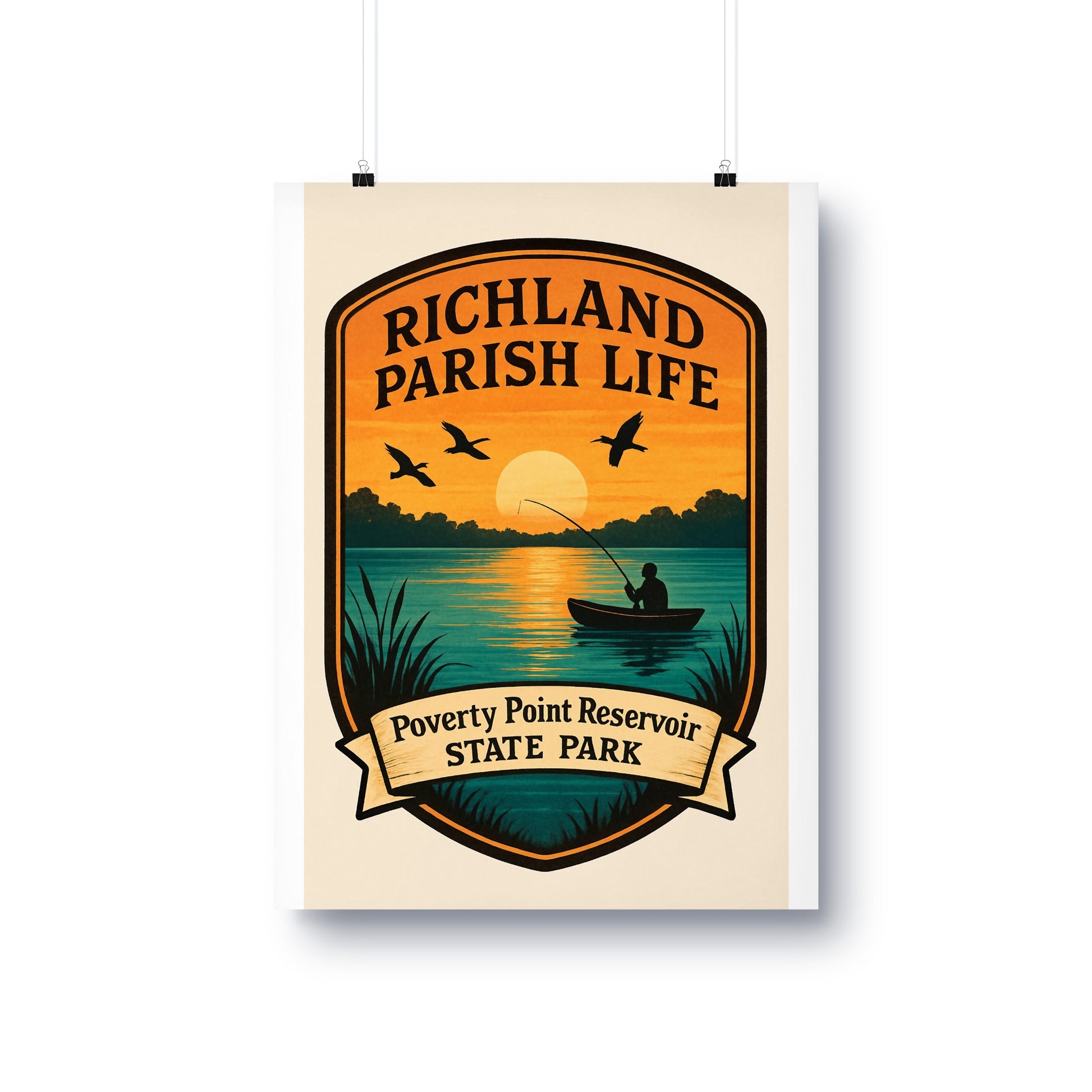 Richland Parish Life State Park Poster, Vintage Fishing Sunset Wall Art, Louisiana Travel Decor