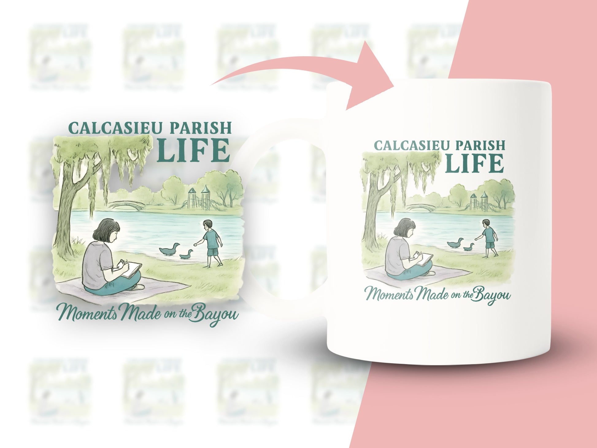 Calcasieu Parish Life Coffee Mug, Scenic Bayou Artwork, Unique Louisiana Souvenir, Artist Designed Ceramic Cup