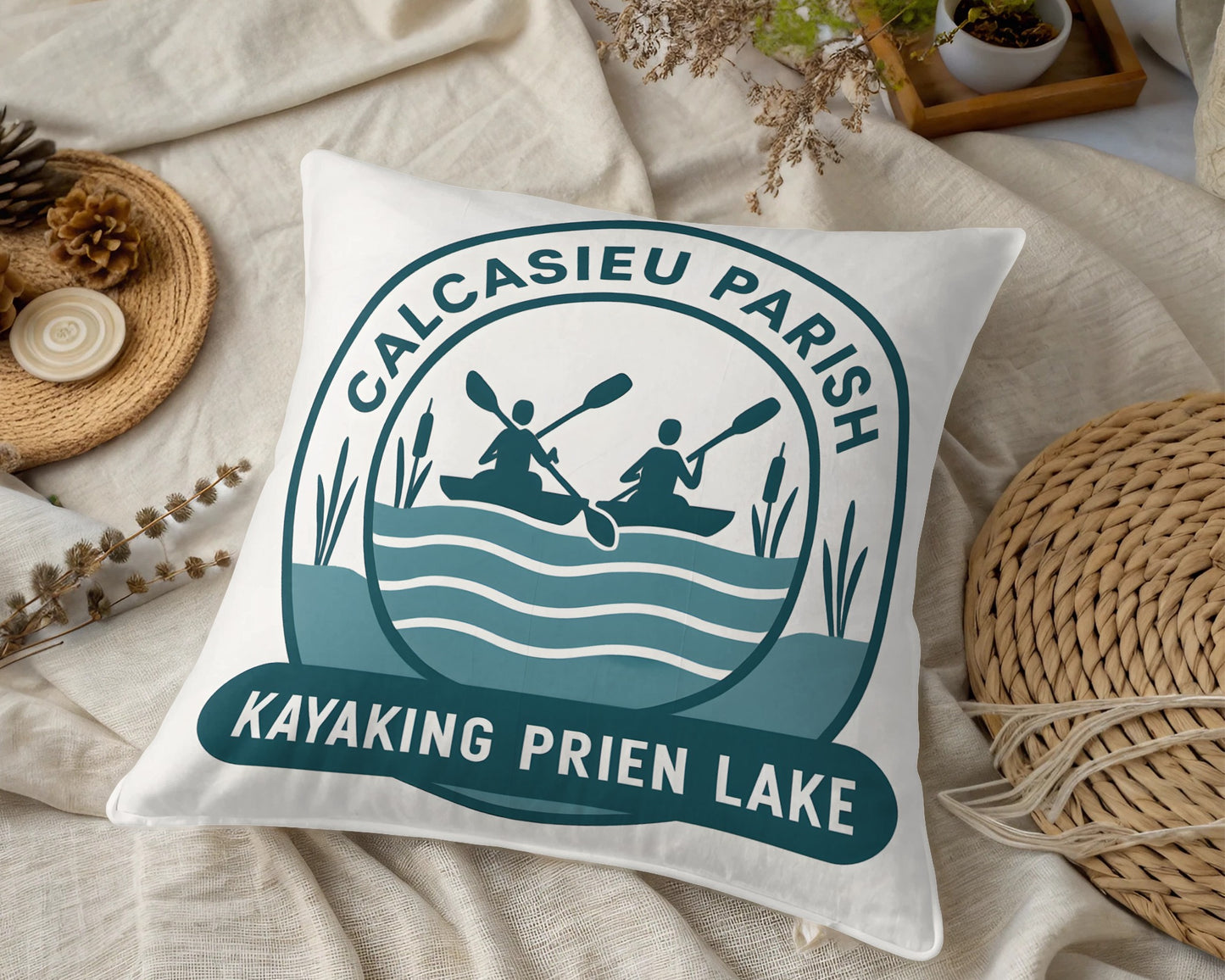 Calcasieu Parish Kayaking Prien Lake Decorative Throw Pillow, Outdoor Adventure Cushion