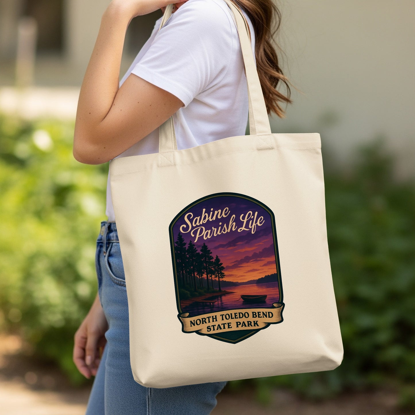 Sabine Parish Life Tote Bag, North Toledo Bend State Park Canvas Bag, Stylish Eco-Friendly Shoulder Bag for Everyday Use