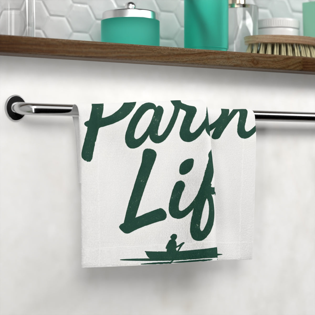 Farm Life Text and Boat Illustration Towel product