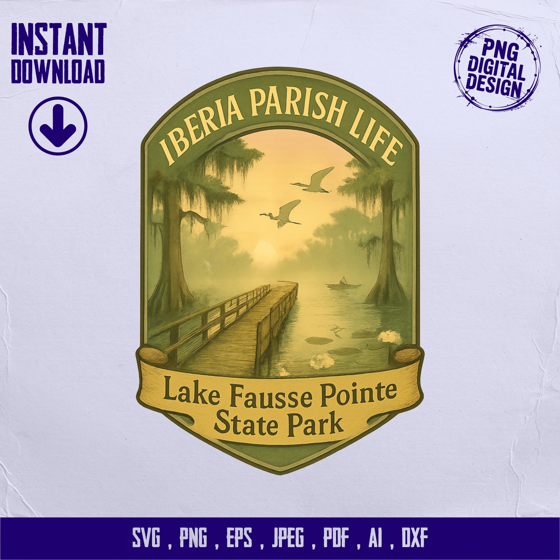 Iberia Parish Lake Fausse State Park svg, Scenic Digital Download, eps, jpeg, pdf