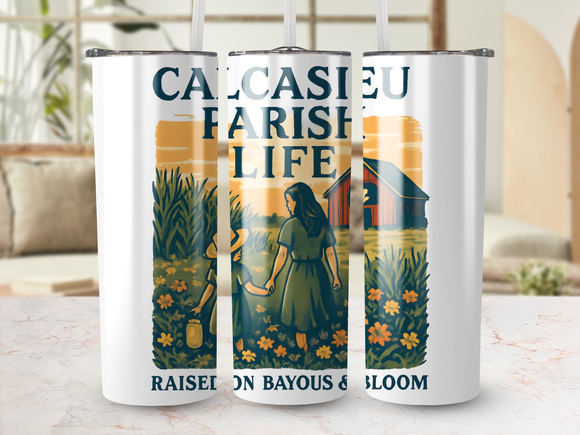 Calcasieu Parish Life Tumbler, Raised on Bayous and Bloom, Unique Floral and Woman Design, Insulated Drinkware