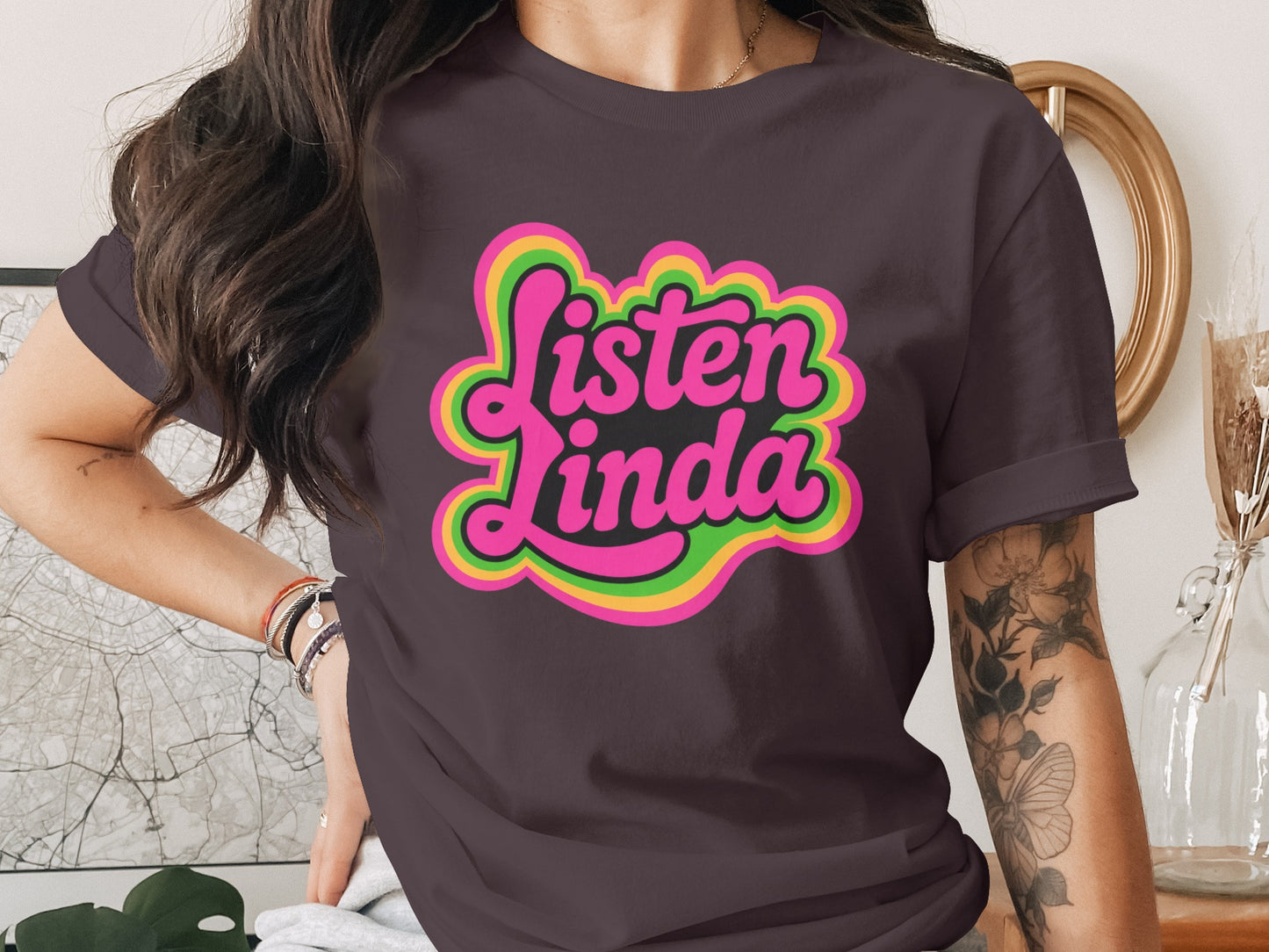 Listen Linda Colorful Graphic Design Shirt product