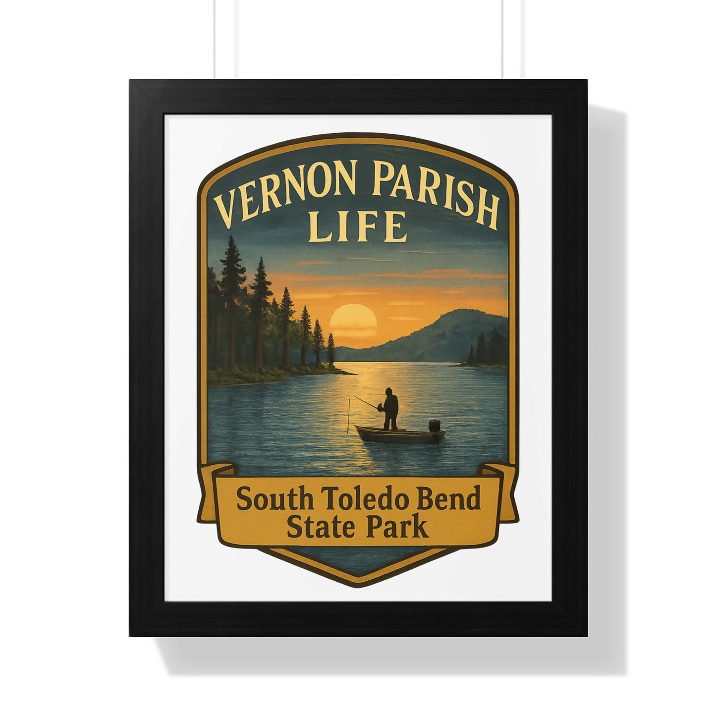 Vernon Parish Life Vintage Poster, South Toledo Bend State Park Wall Art, Framed Nature and Fishing Scene Decor
