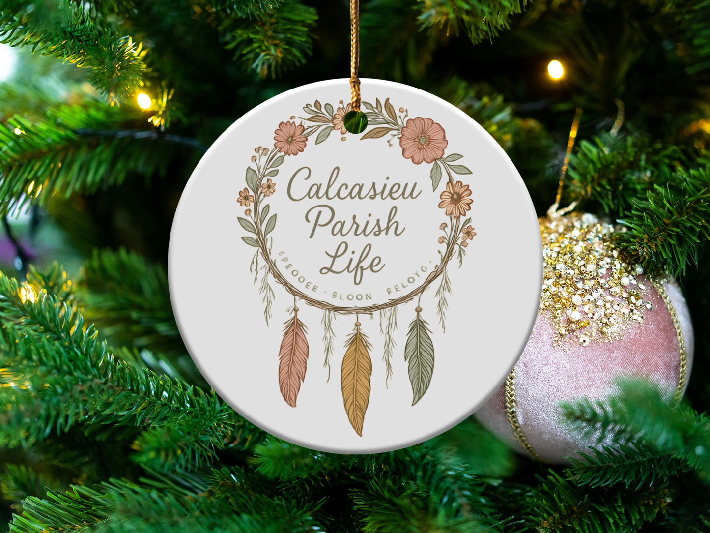 Custom Calcasieu Parish Life Ceramic Christmas Ornament, Festive Tree Decor, Holiday Seasonal Gift