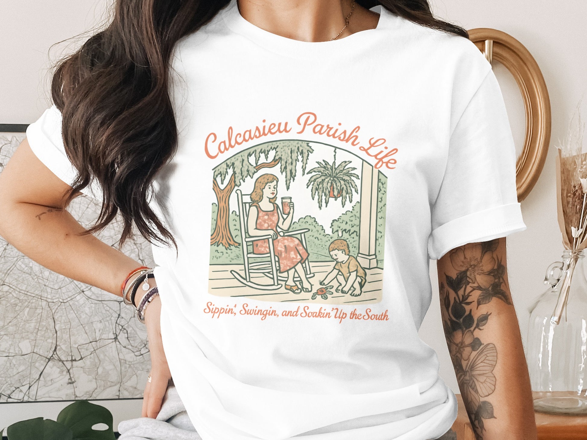 Calcasieu Parish Life T-Shirt, Southern Style Graphic Tee, Casual Women's Fashion, Unique Illustrative Design, Trendy Apparel