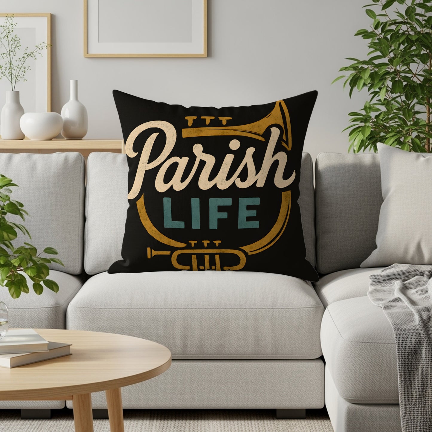 Parish Life Trumpet Graphic Throw Pillow product type