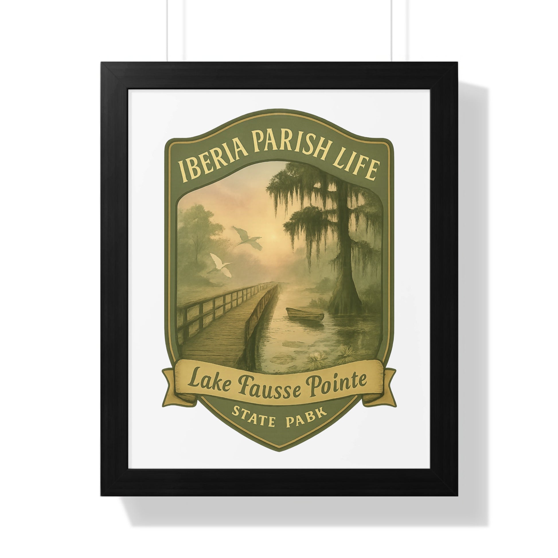 Vintage Iberia Parish Life Poster, Lake Fausse Pointe State Park Print, Southern Landscape Wall Art, Framed Nature Decor