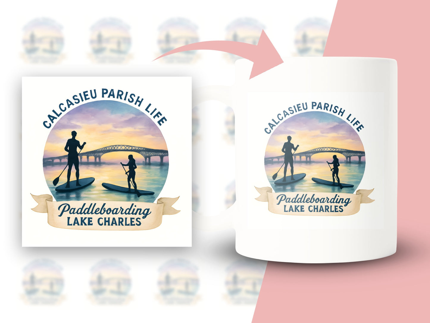 Calcasieu Parish Life Paddleboarding Lake Charles Mug, Sunset Scenic Graphic Cup