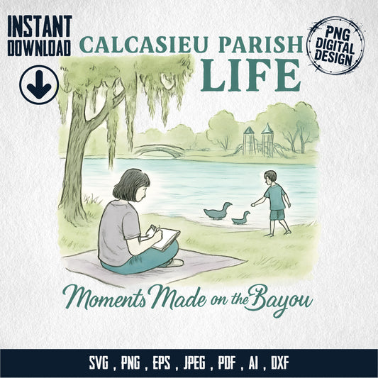 Calcasieu Parish Life Digital Art, Bayou Scene Illustration, Instant Download svg, png, ai, jpeg, pdf, eps, dxf Files