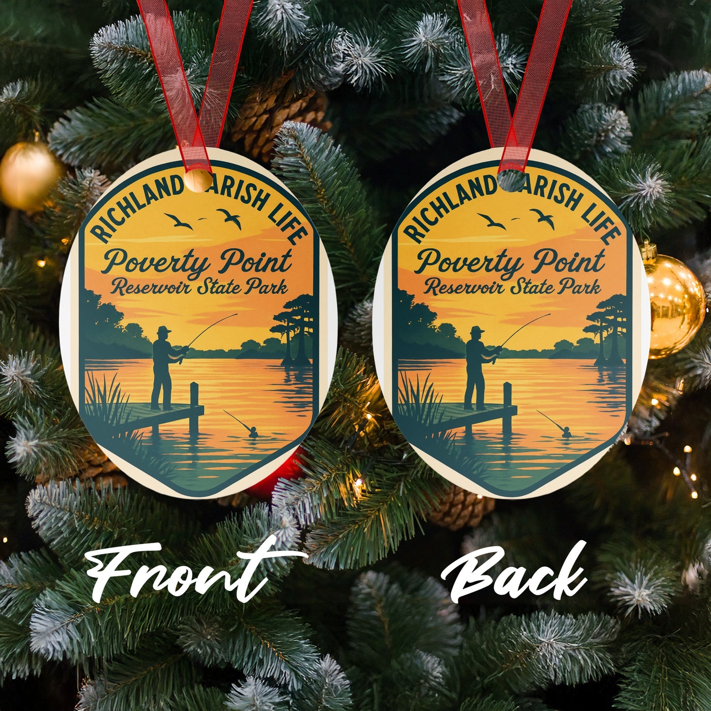 Richland Parish Life Christmas Ornament, Poverty Point Reservoir State Park, Festive Tree Decoration, Double-Sided Design, Holiday Decor