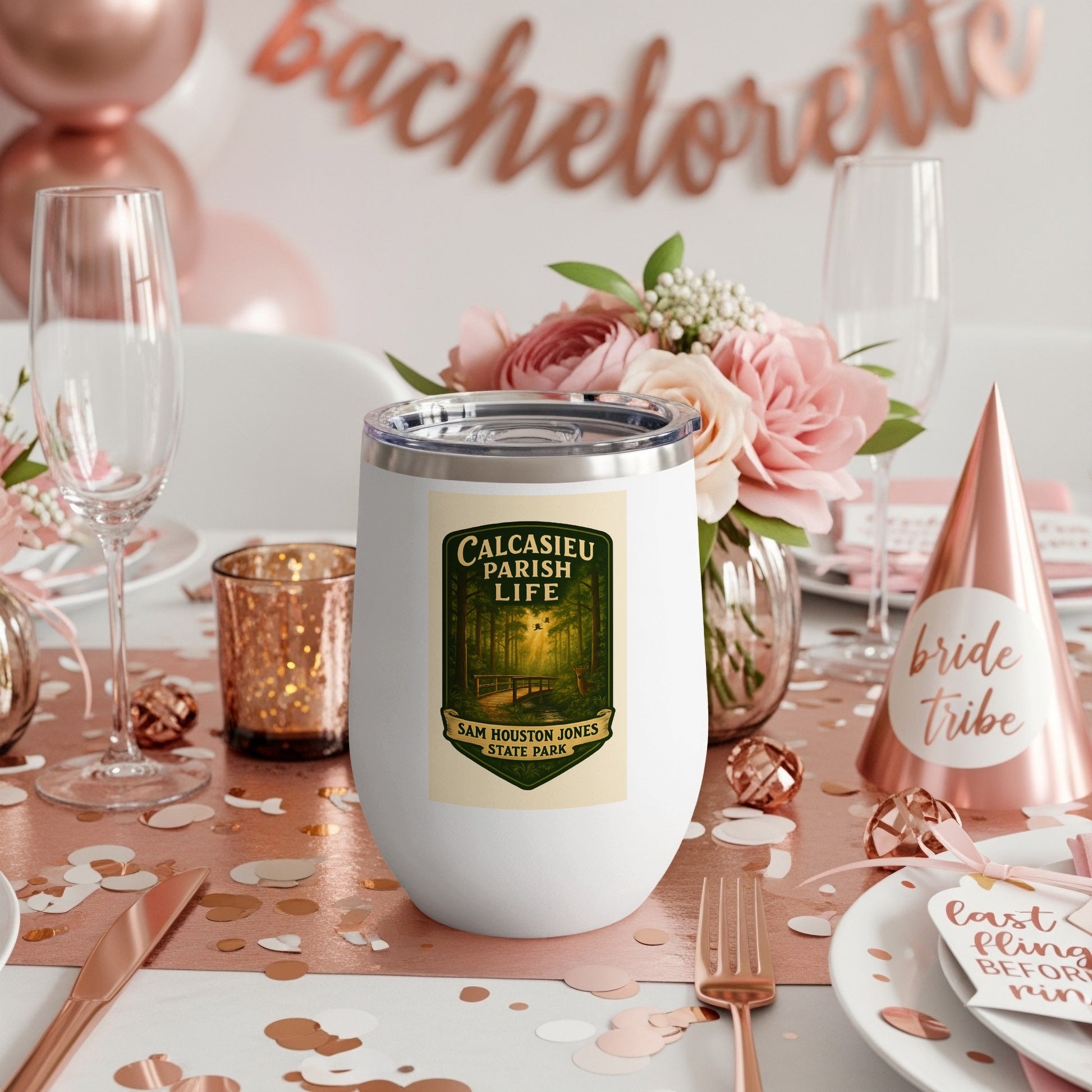 Custom Bachelorette Party Tumbler, Calcasieu Parish Print, Insulated Travel Cup, Bride Tribe Gift