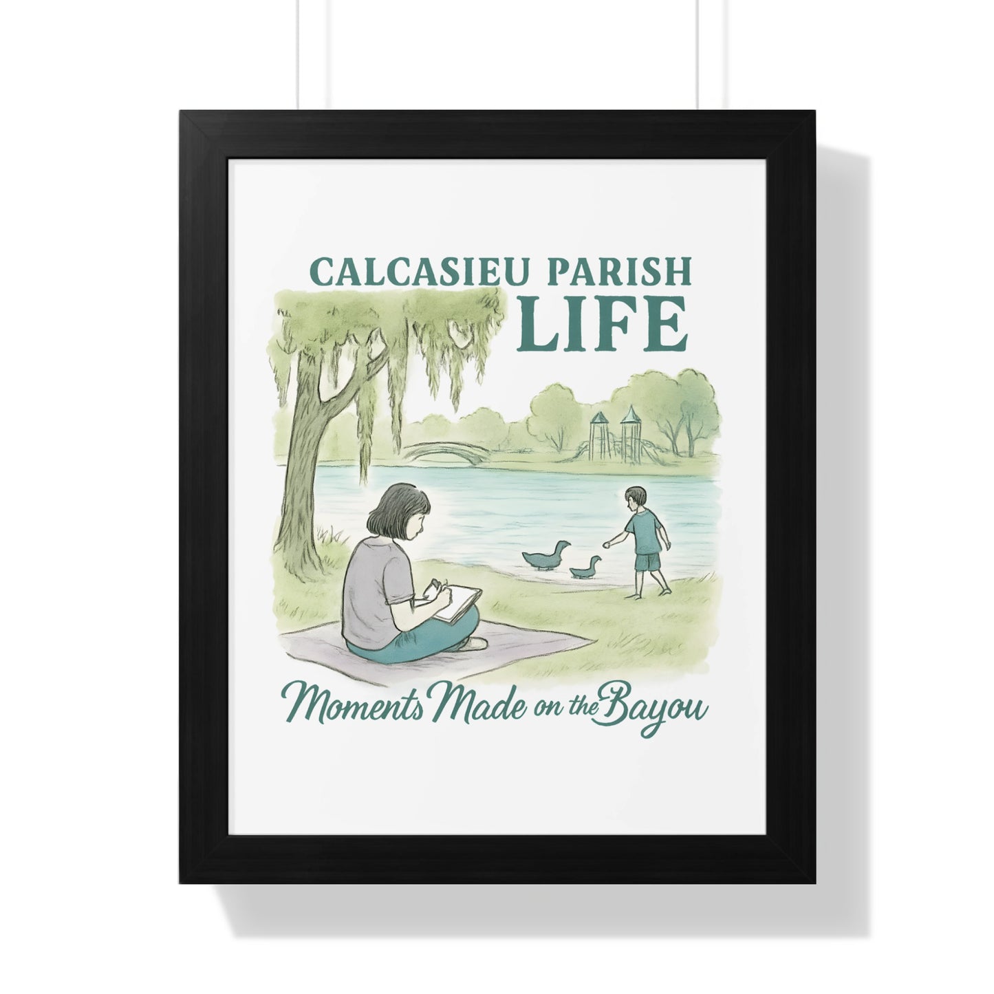 Calcasieu Parish Life Poster, Moments Made on the Bayou, Louisiana Art, Serene Lake Scene, Wall Decor, Nature Illustration, Home Artwork
