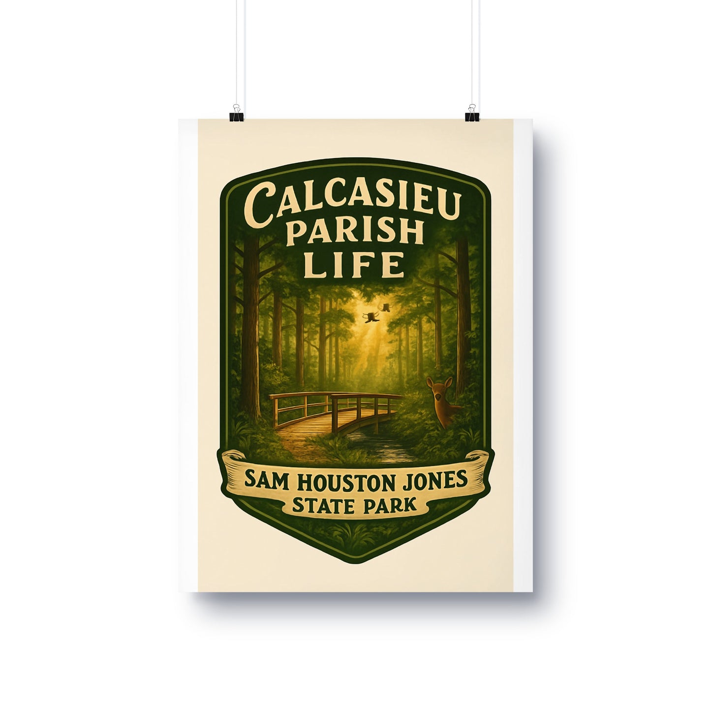 Vintage Style Calcasieu Parish Life Poster, Sam Houston Jones State Park Wall Art, Rustic Forest Home Decor, Nature Inspired Print