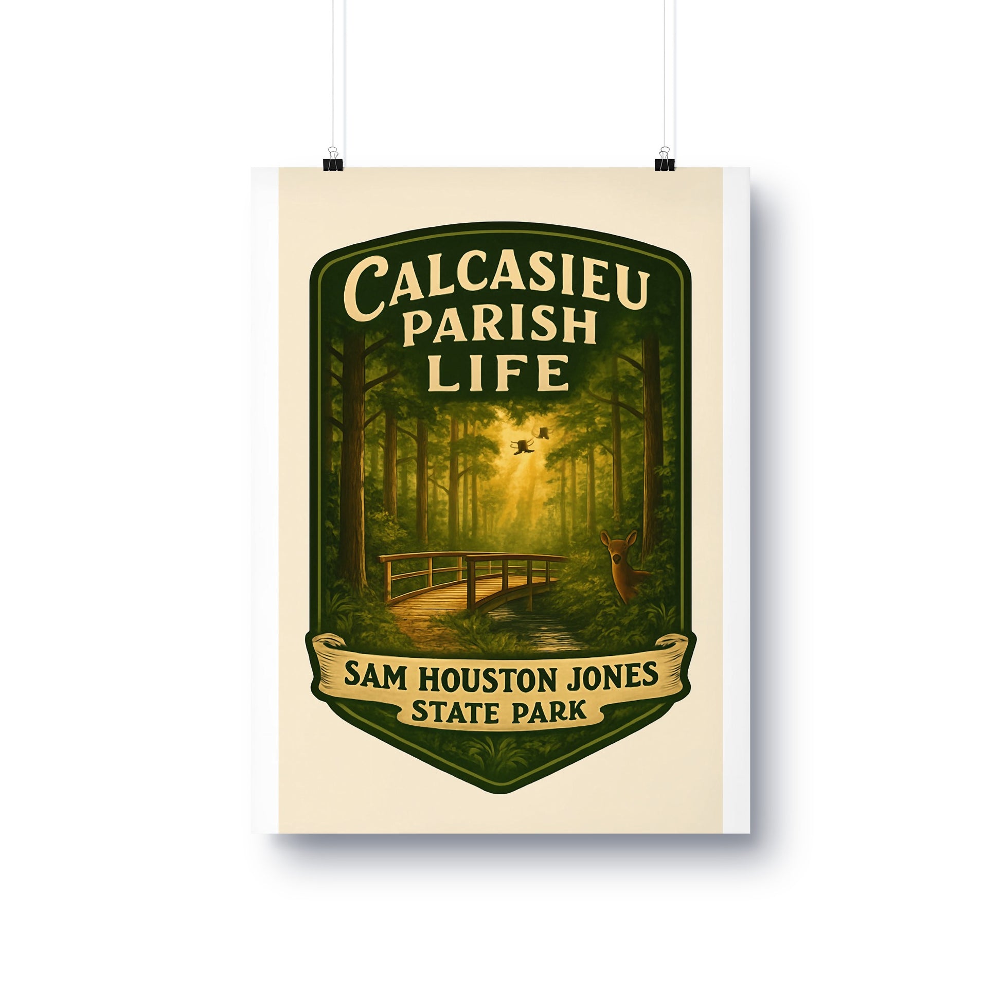 Vintage Style Calcasieu Parish Life Poster, Sam Houston Jones State Park Wall Art, Rustic Forest Home Decor, Nature Inspired Print