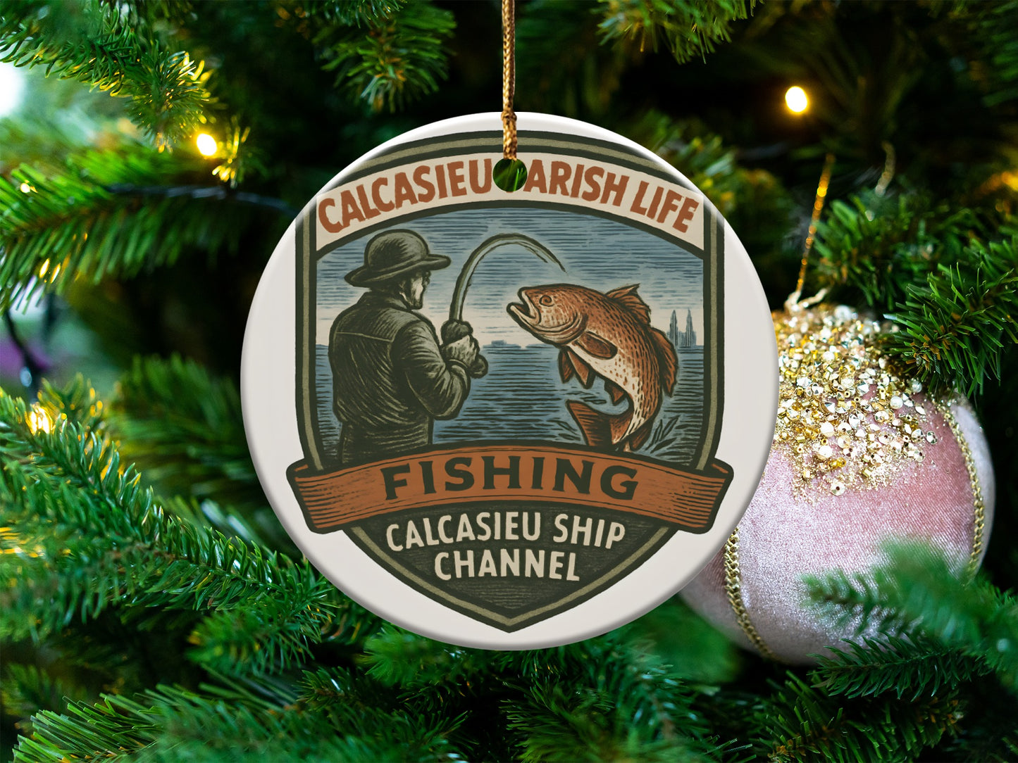 Calcasiue Parish Life Fishing Ornament, Louisiana Ship Channel Holiday Decor, Fisherman Christmas Tree Decoration, Unique Souvenir Gift