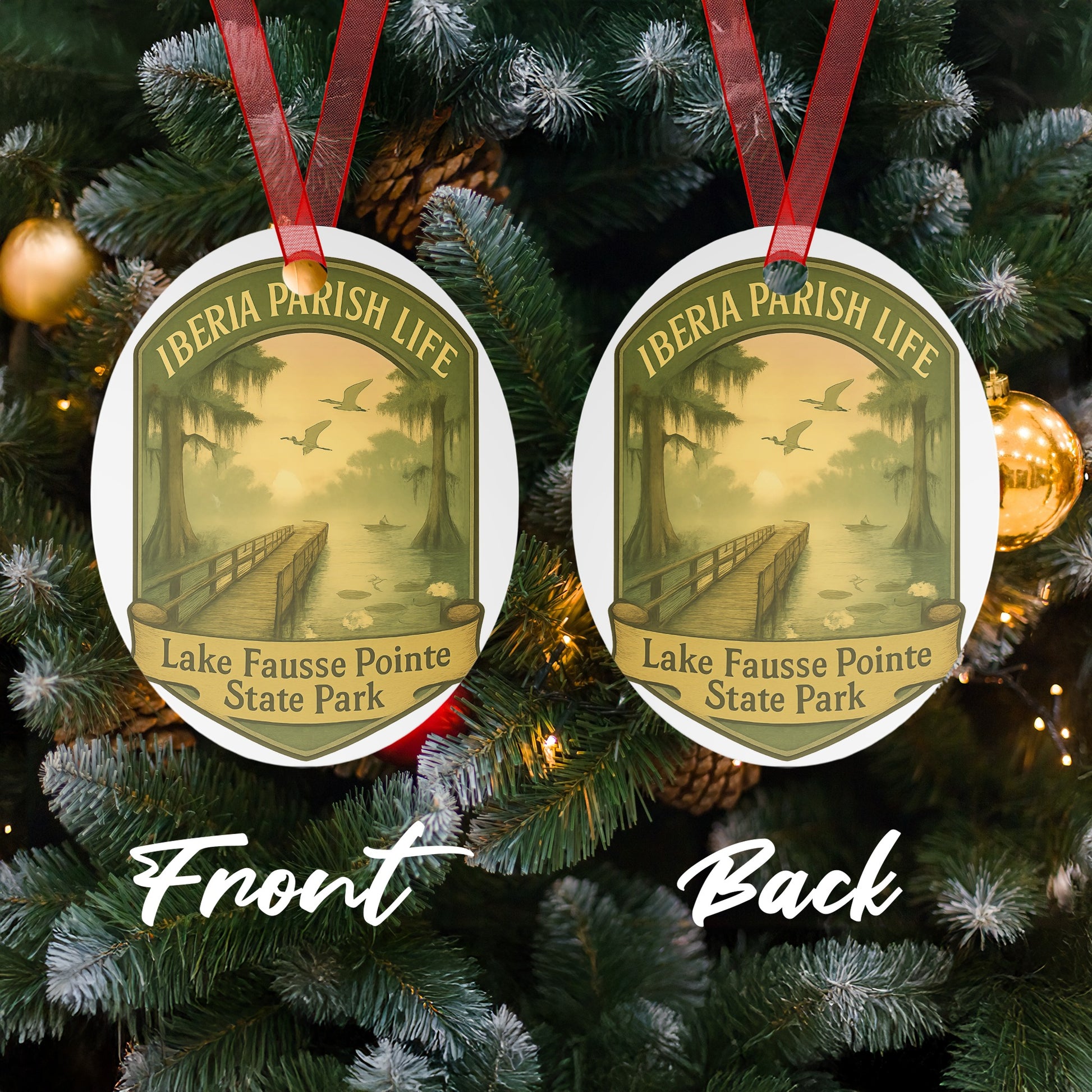 Iberia Parish Life Christmas Ornament, Lake Fausse Pointe State Park Souvenir, Dual-Sided Holiday Decor, Unique Louisiana Gift