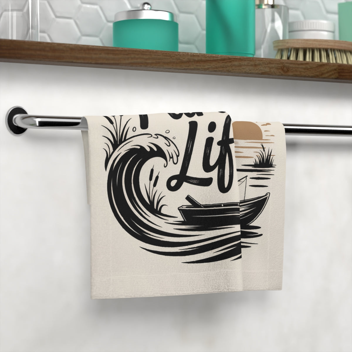Nautical Boat Design Black and White Towel product