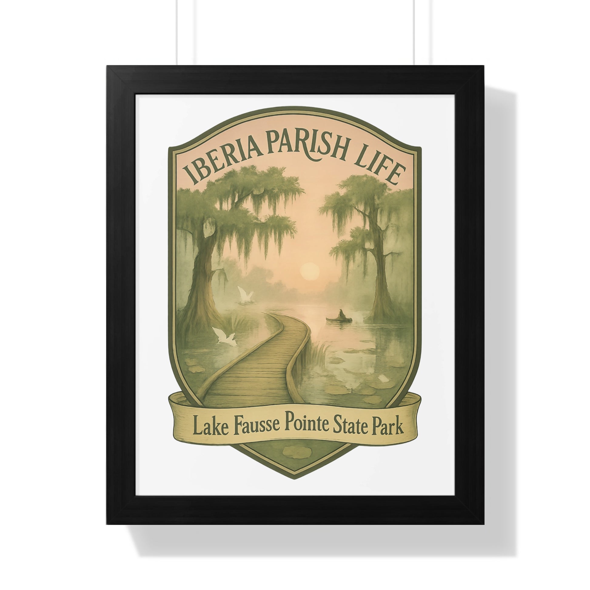 Iberia Parish Life Poster, Lake Fausse Pointe State Park Wall Art, Vintage Style Swamp Scene Decor, Framed Louisiana Artwork