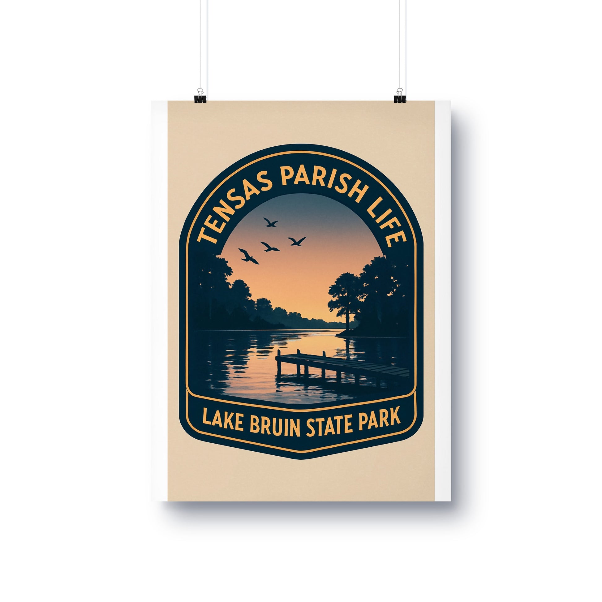 Tensas Parish Life Lake Bruin State Park Poster, Vintage Sunset Wall Art Decor, Bird Silhouette Art Print for Home