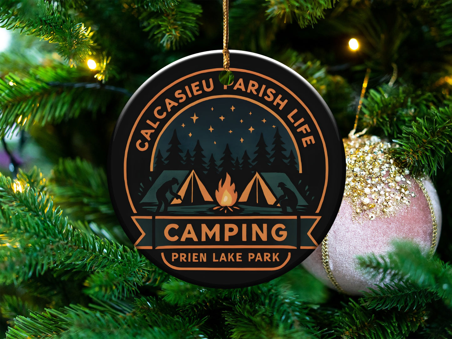 Calcasieu Parish Life Camping Ornament, Prien Lake Park Christmas Decor, Festive Tree Decoration, Holiday Gift Idea