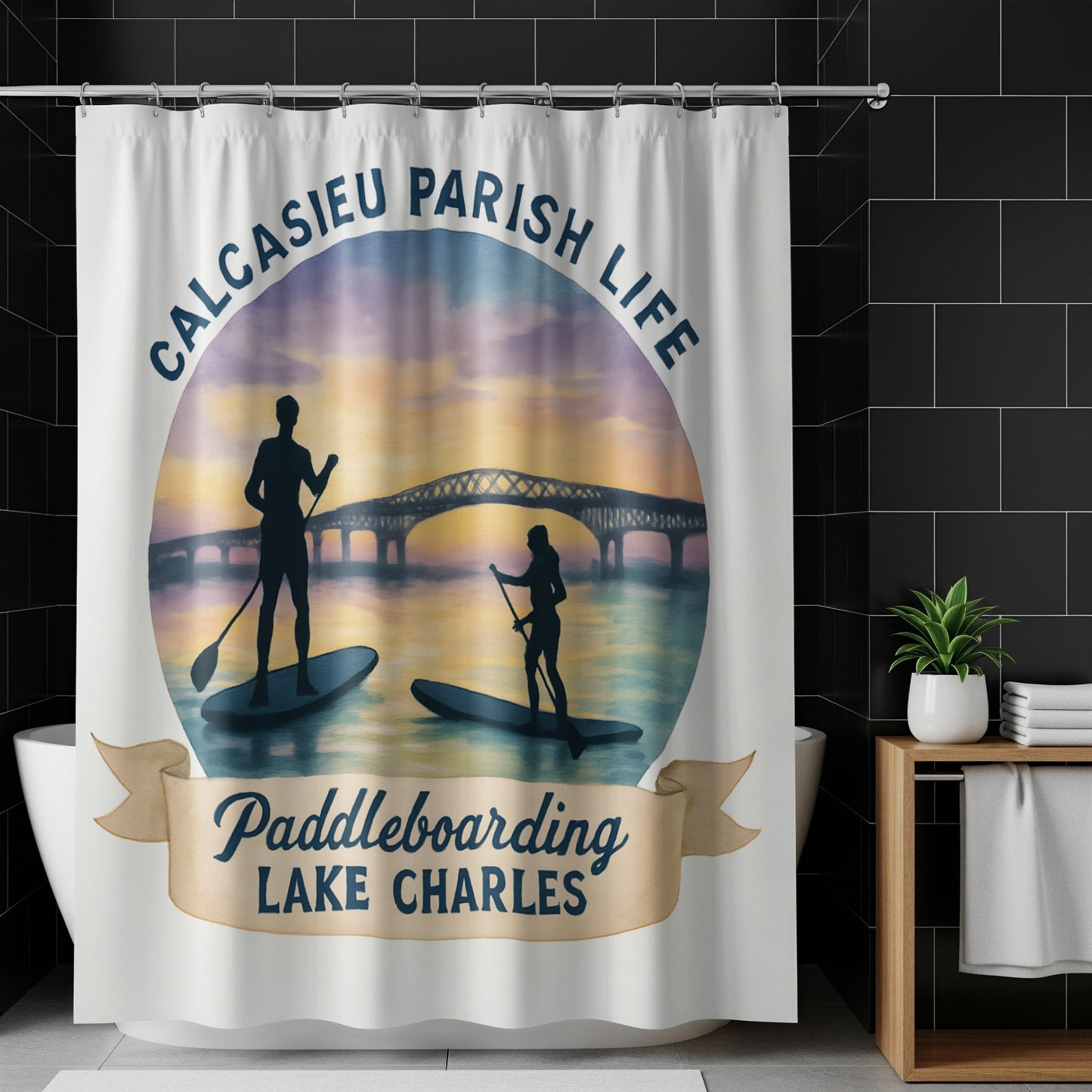 Calcasieu Parish Life Paddleboarding Lake Charles Shower Curtain, Outdoor Scene Decor