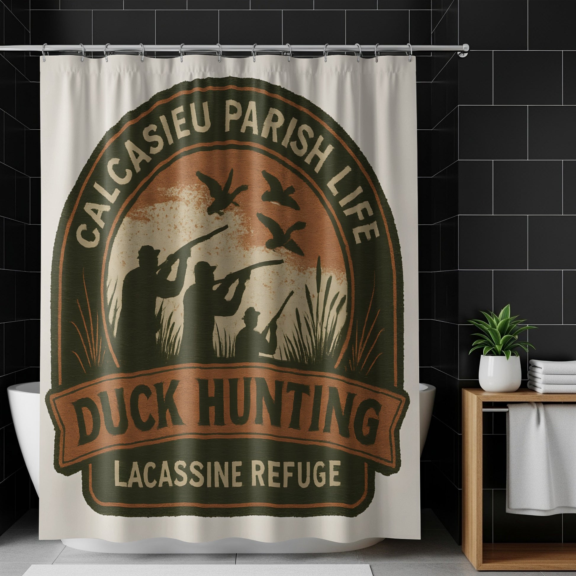 Duck Hunting Shower Curtain, Calcasieu Parish Life, Lacassine Refuge Decor, Vintage Style Bathroom Accessory