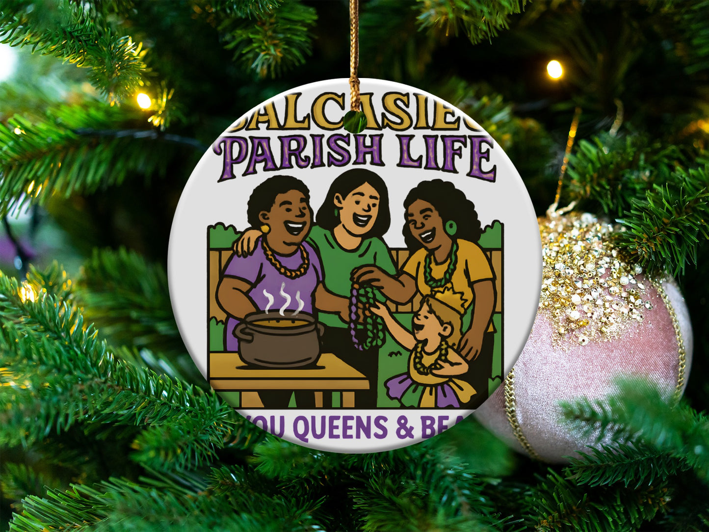 Christmas Ornament Custom Family Illustration, Parish Life Holiday Decor, Personalized Tree Decoration, Festive Season Gift Idea