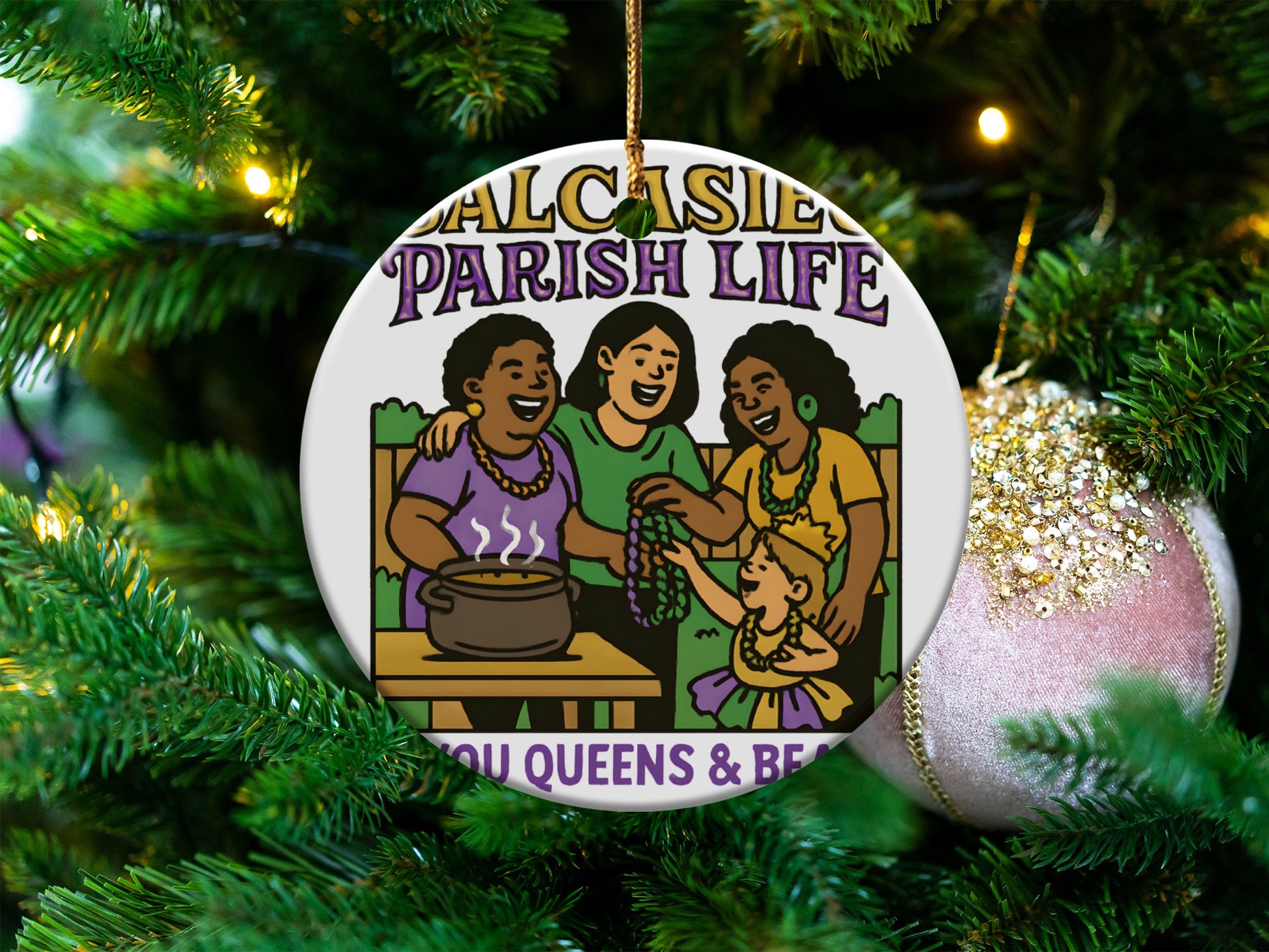 Christmas Ornament Custom Family Illustration, Parish Life Holiday Decor, Personalized Tree Decoration, Festive Season Gift Idea
