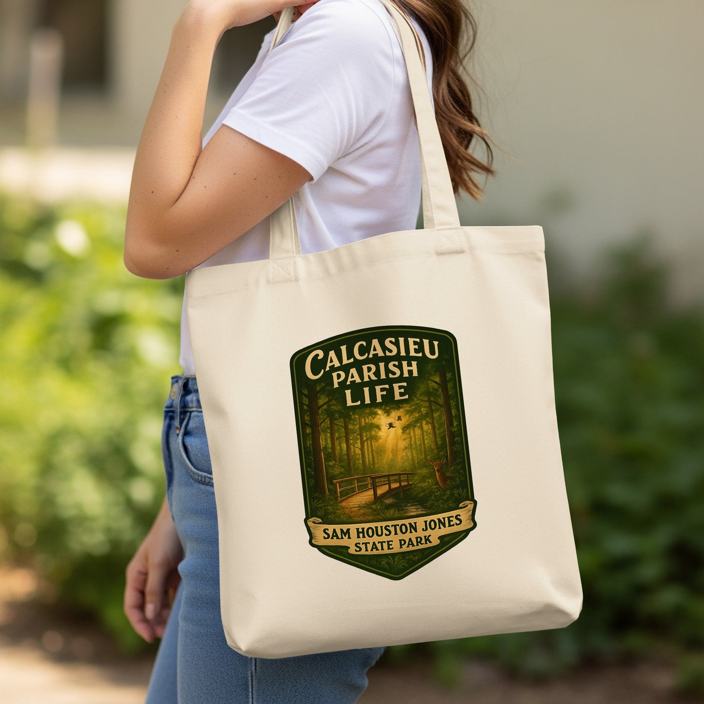 Calcasieu Parish Life Tote Bag, Sam Houston Jones State Park, Eco-Friendly Reusable Canvas Bag