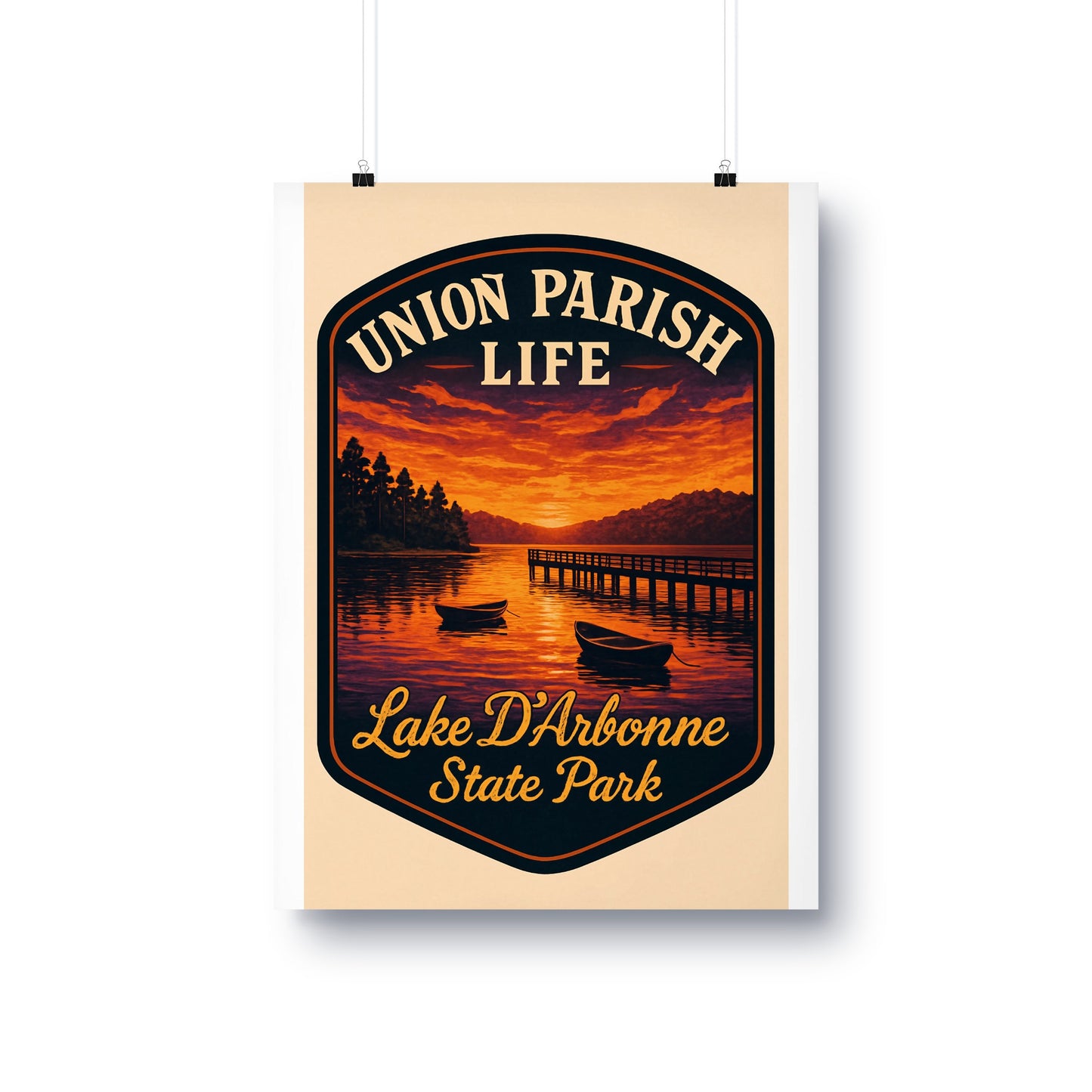 Union Parish Life Lake D'Arbonne State Park Poster, Vintage Sunset Landscape Wall Art, Rustic Home Decor