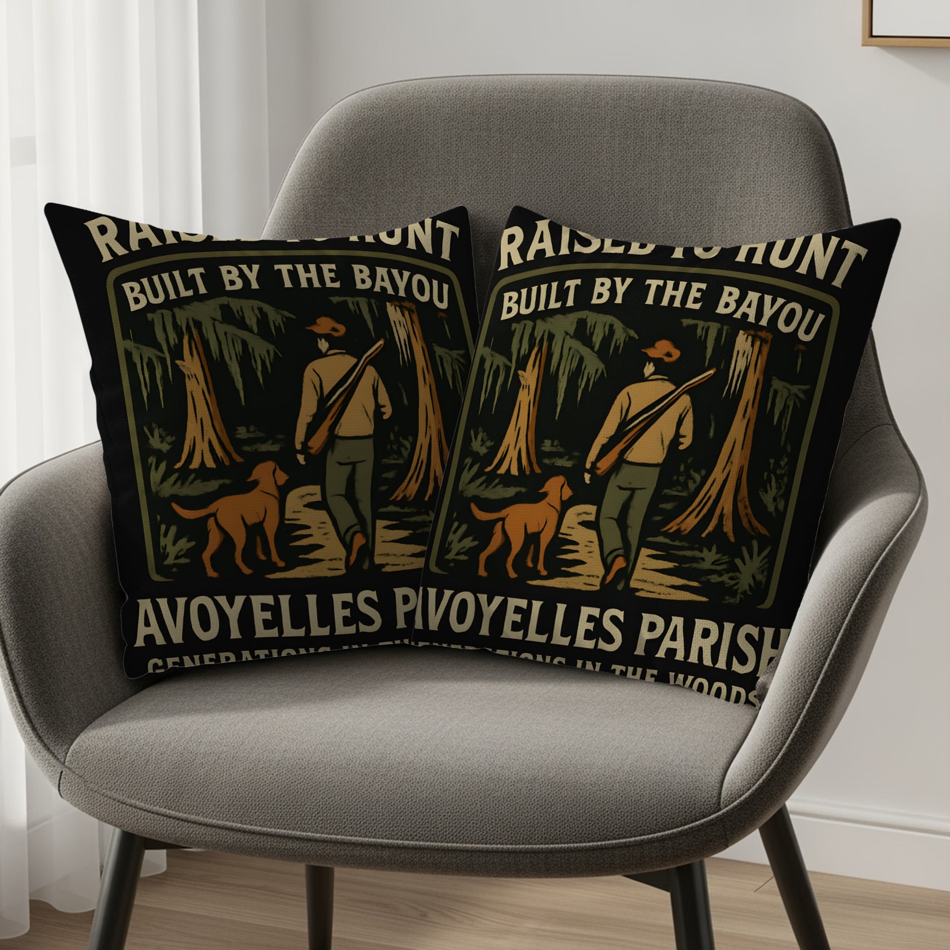 Raised to Hunt Bayou Avoyelles Parish Throw Pillow product