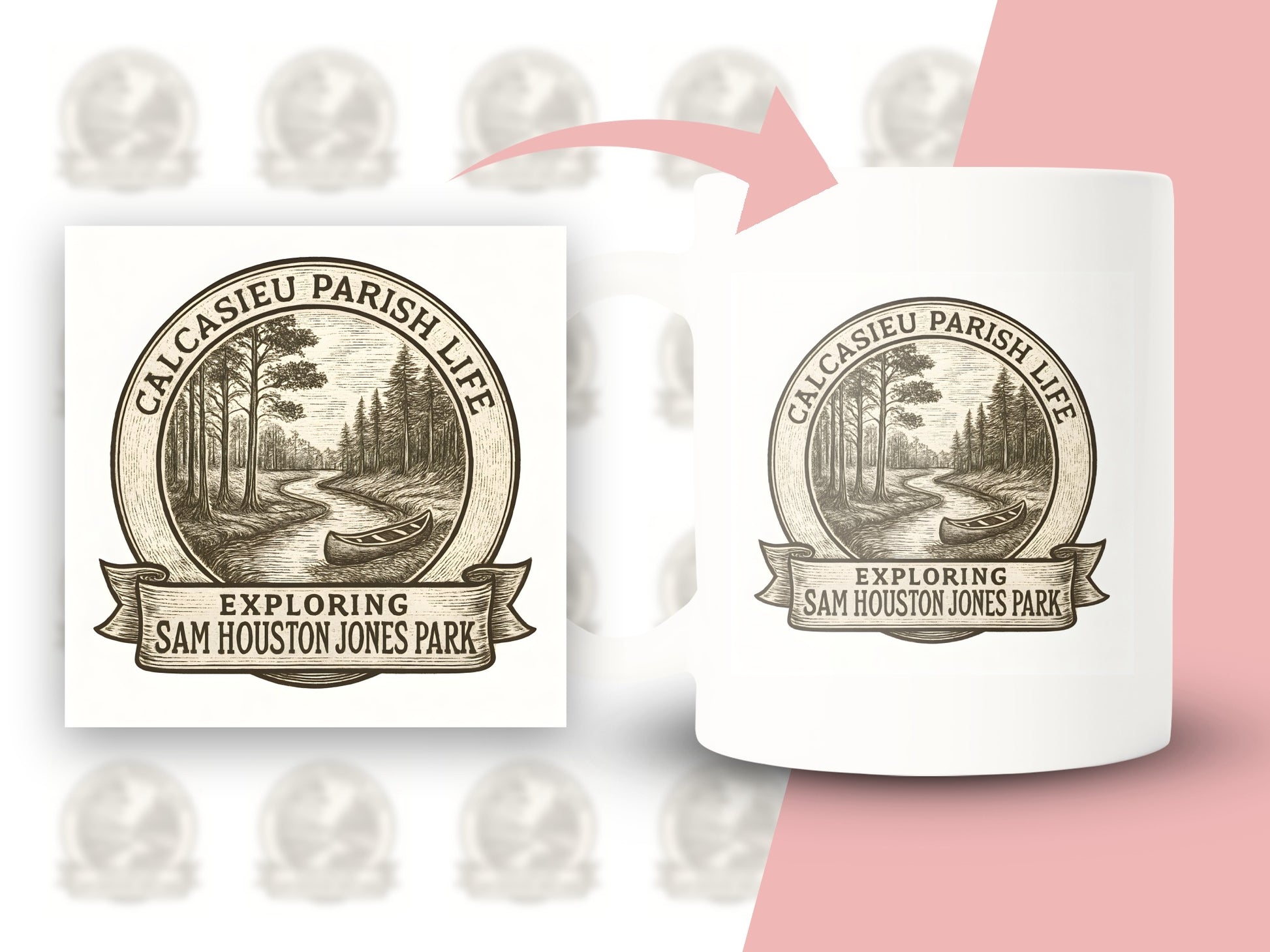 Calcasieu Parish Life Mug, Exploring Sam Houston Jones Park Vintage Style Illustration, Unique Gift Coffee Cup