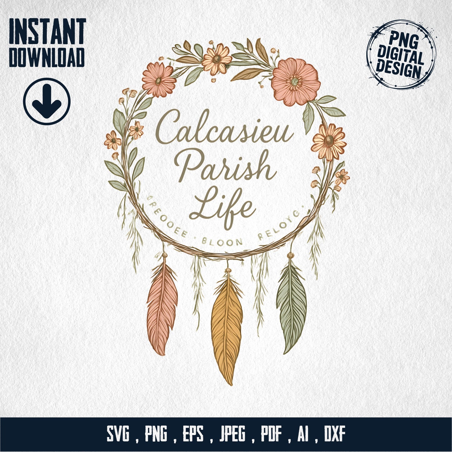 Calcasieu Parish Logo svg, Floral Wreath Design, Digital Download, Instant png, eps, jpeg, ai, dxf Files for Crafting and Printing