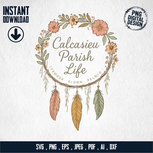 Calcasieu Parish Logo svg, Floral Wreath Design, Digital Download, Instant png, eps, jpeg, ai, dxf Files for Crafting and Printing