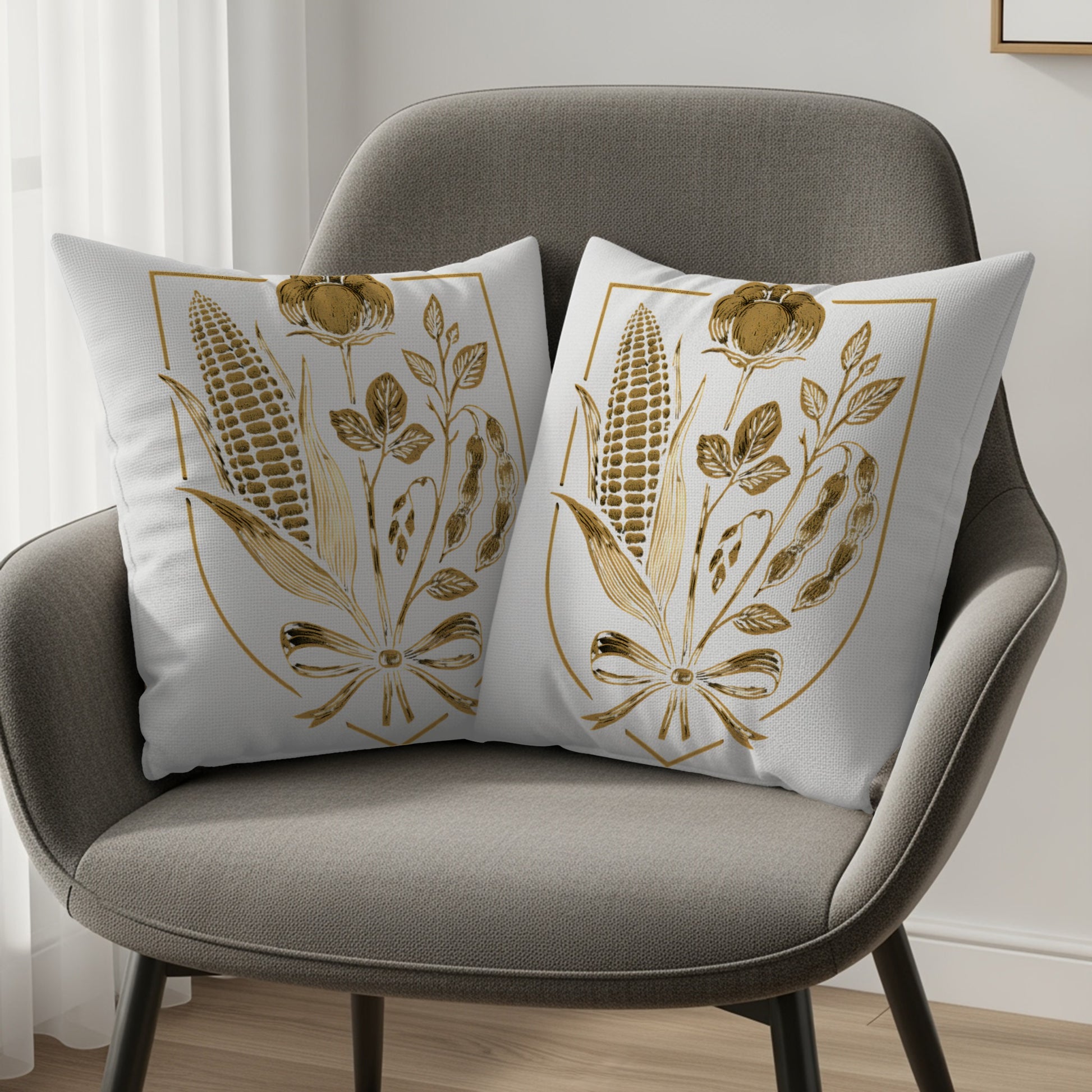 Elegant Golden Botanical Print Throw Pillow product