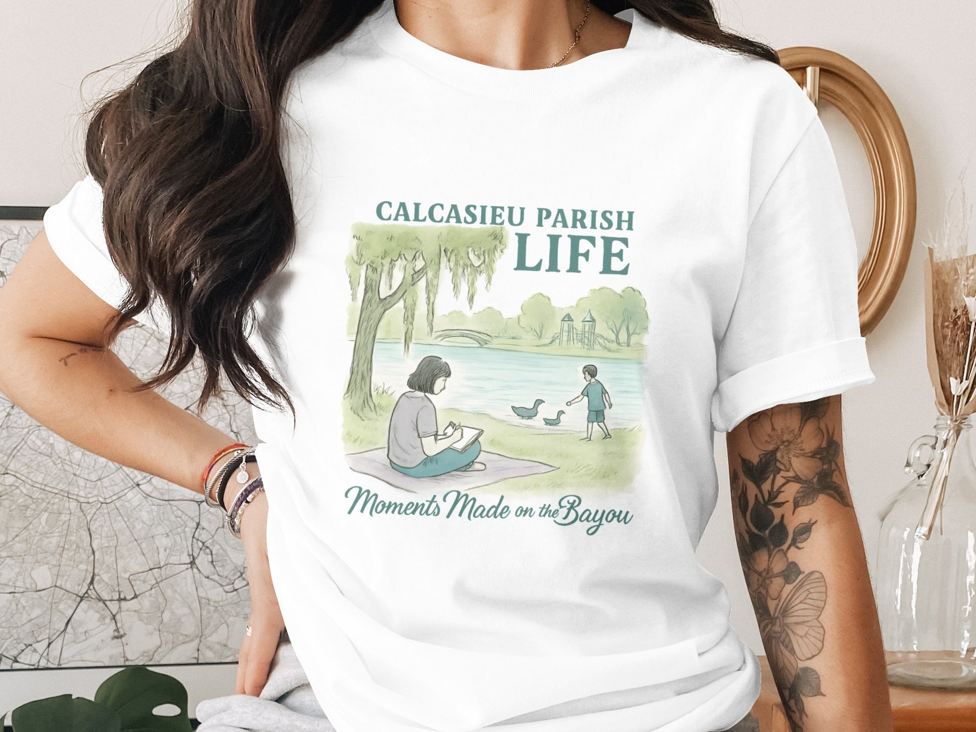 Calcasieu Parish Life Bayou Scene T-Shirt, Casual Graphic Tee, Outdoor Family Time, Nature Art Shirt